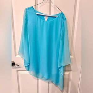 Chico’s aqua blue Chiffon assymetric tunic, Chicos 2 (women’s L), like new.